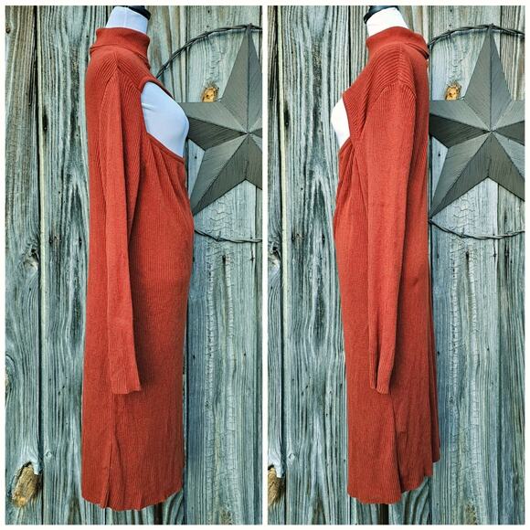 Ribbed Sweater Dress Asos Plus Size 22 Orange Knit Turtleneck Long Sleeve Cutout - Picture 3 of 9